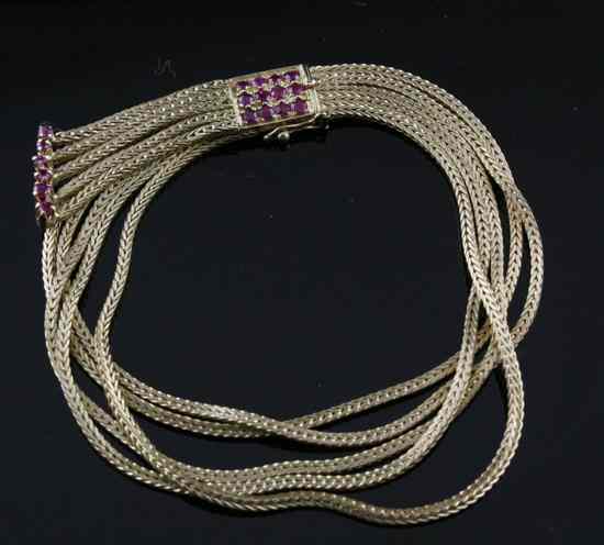 Appraisal: A ruby set ct gold five strand bracelet in gross