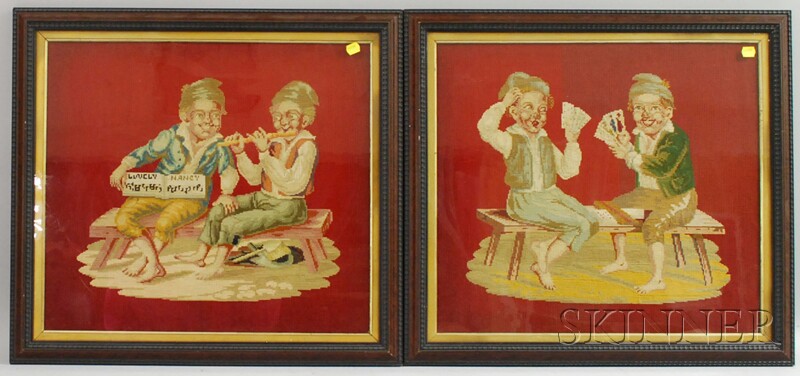 Appraisal: Pair of Framed Late Victorian Needlework Panels Depicting Boys at