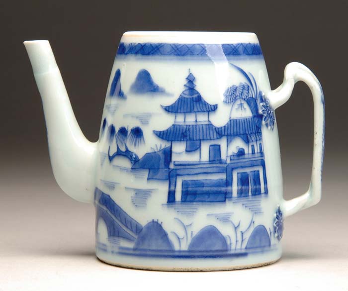 Appraisal: BLUE AND WHITE CANTON COVERED TEAPOT Tapered round teapot with