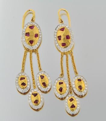 Appraisal: A Pair of k Gold Diamond and Ruby Earrings From