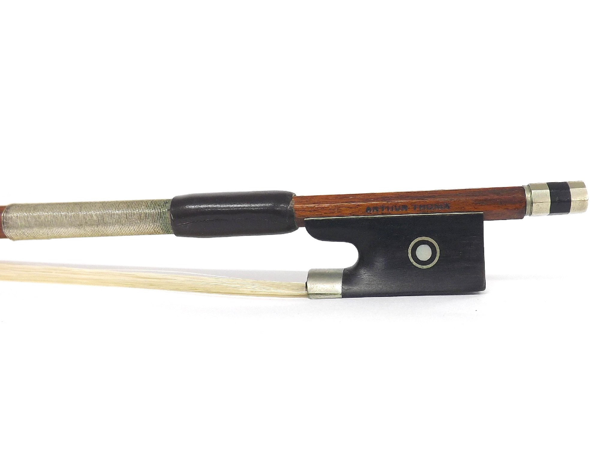 Appraisal: Nickel mounted violin bow stamped Arthur Thoma gm