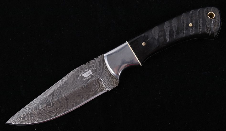 Appraisal: M T Knives of Bozeman Rams Horn Damascus Knife This