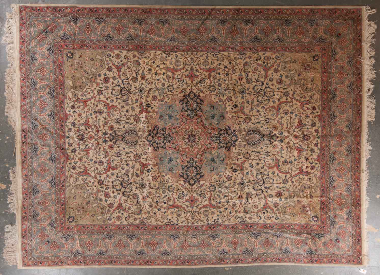 Appraisal: Semi-antique Kerman carpet approx x Iran circa Condition Dirty needs