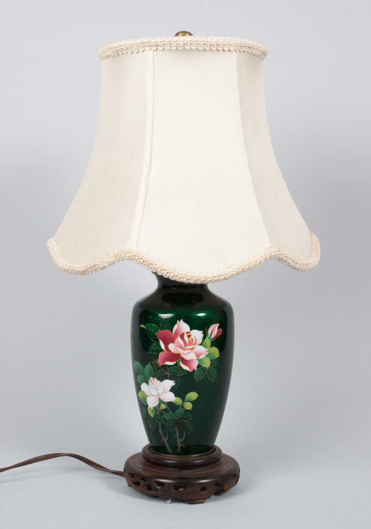 Appraisal: Japanese Ginbari cloisonne enamel vase lamp early th century rose