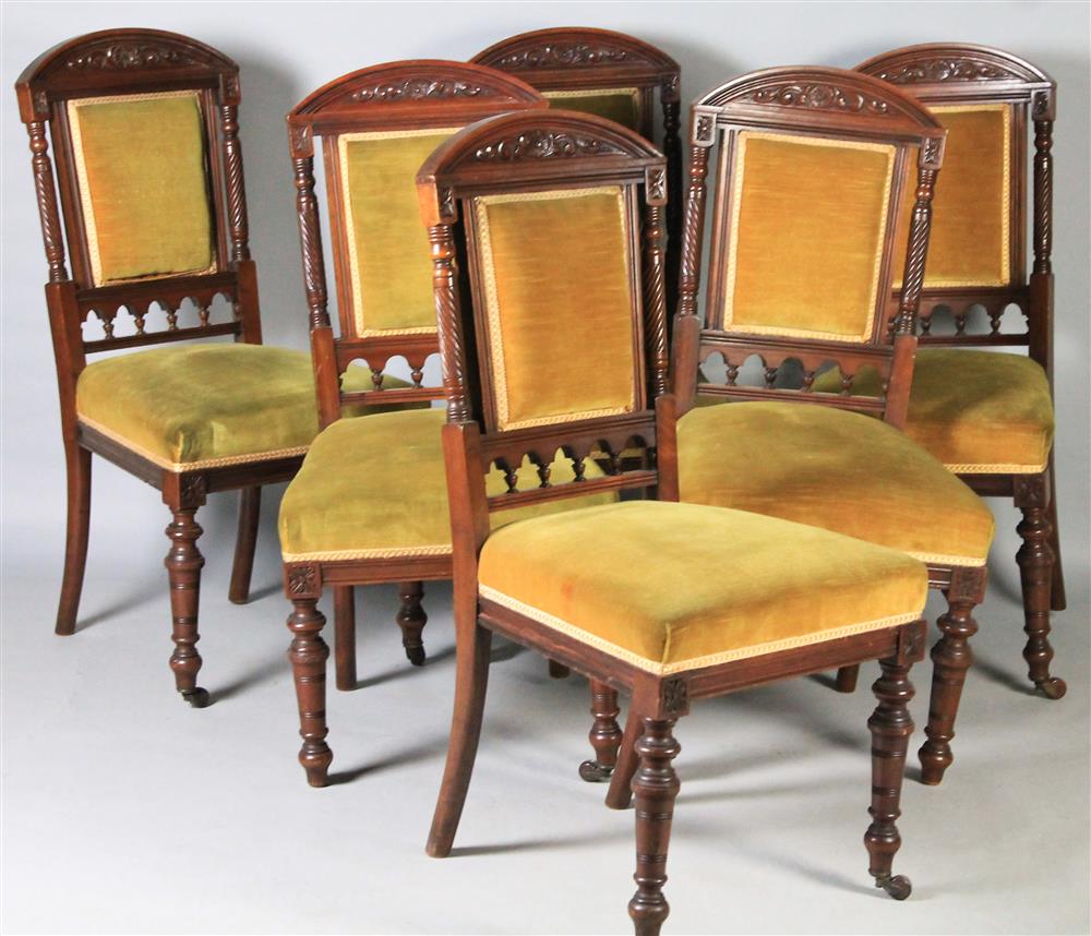 Appraisal: SET OF SIX EASTLAKE DINING CHAIRS WITH GREEN VELVET SEATS