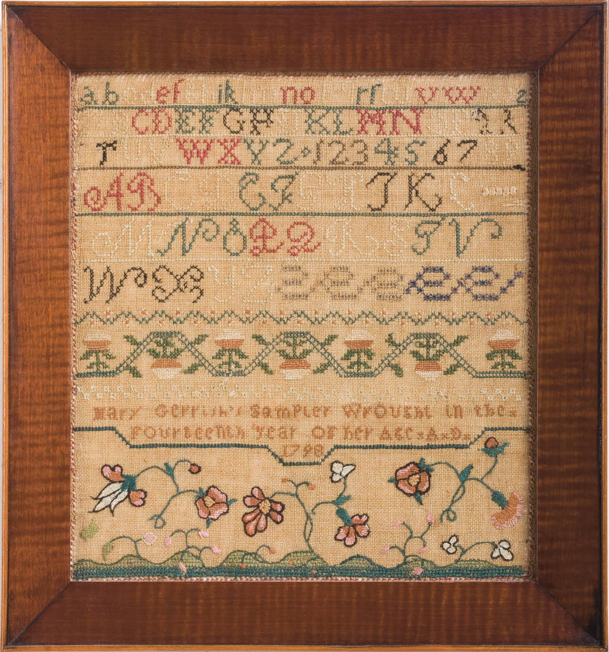 Appraisal: NEW HAMPSHIRE NEEDLEWORK SAMPLER BY MARY GERRISH With bands of