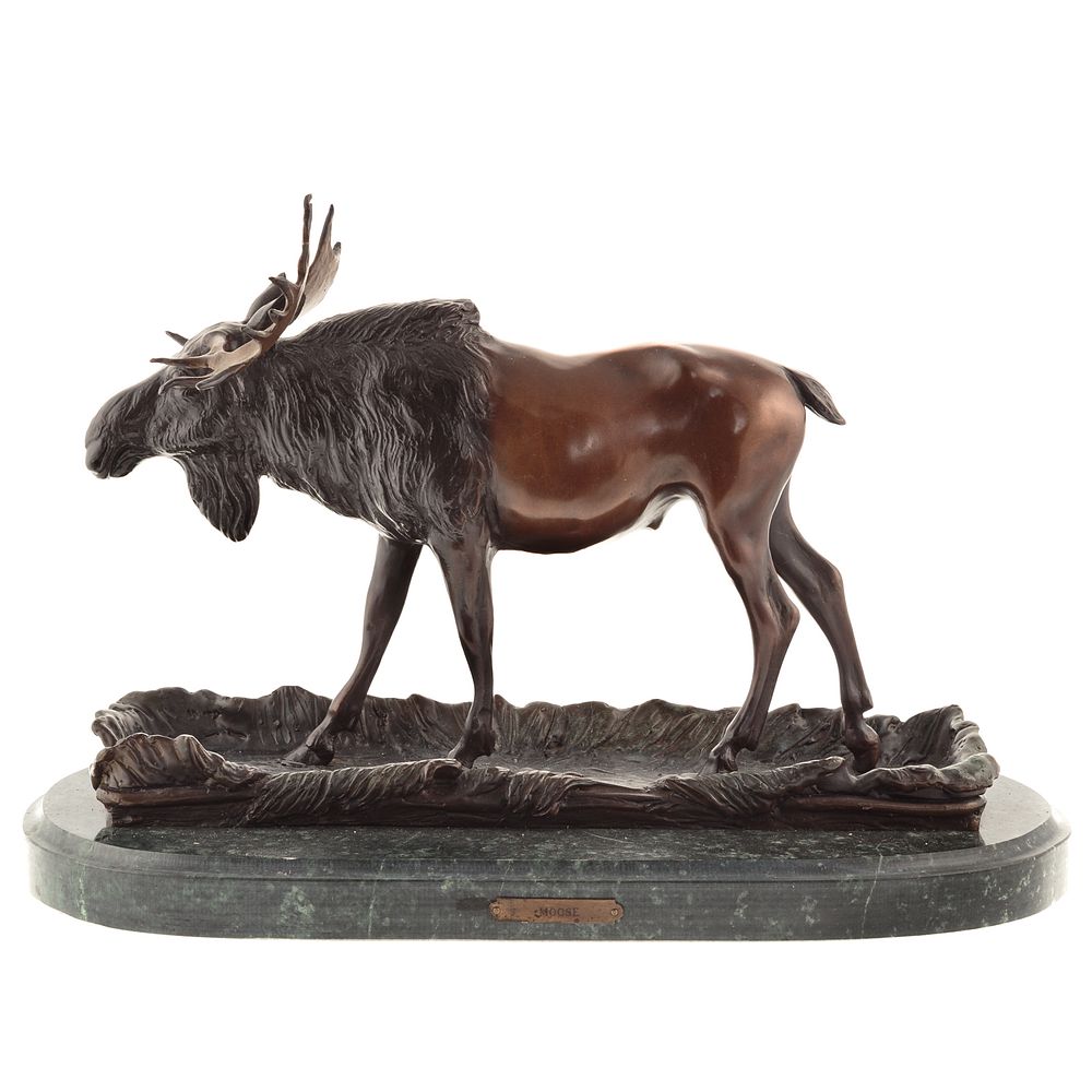 Appraisal: Bronze Moose Figure of moose on grassy patch in H