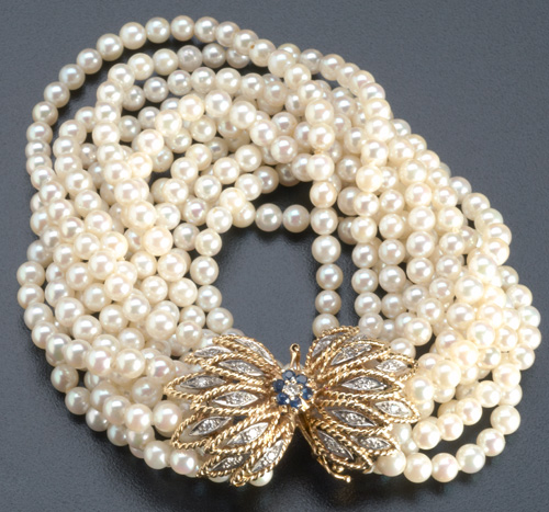 Appraisal: Akoya pearl torsade bracelet ca Twelve strands pearls average mm