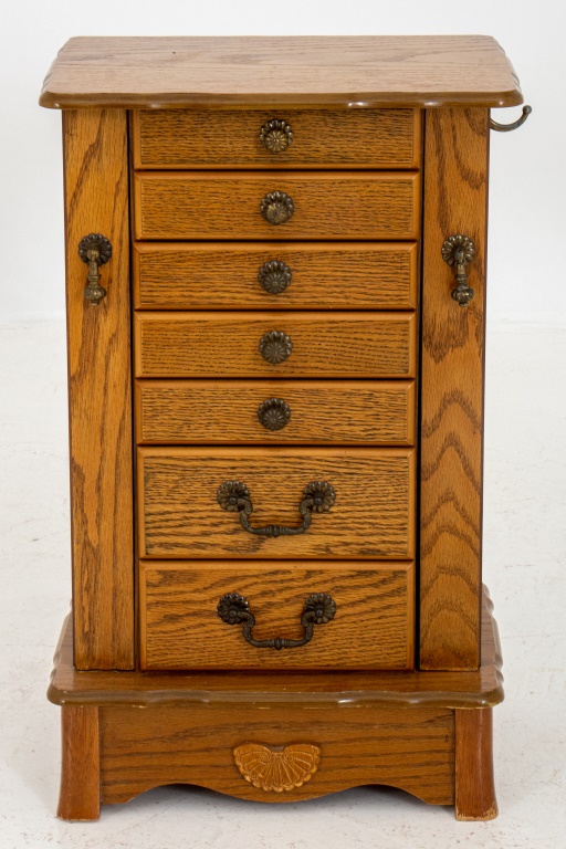 Appraisal: VICTORIAN STYLE OAK STANDING JEWELRY CABINET Victorian Style Oak Standing