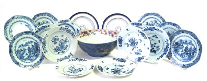 Appraisal: Chinese export porcelain blue and white plates and a punch