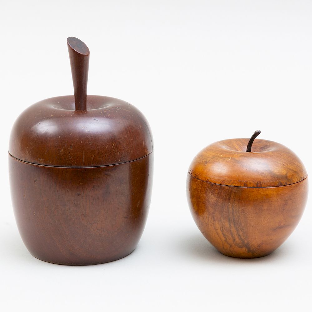 Appraisal: Two Apple Form Wood Tea Caddies The largest carved of