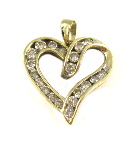 Appraisal: DIAMOND AND TEN KARAT GOLD PENDANT The open heart pendant