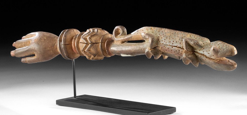 Appraisal: th C African Fon Wood Short Staff - Hand Chameleon