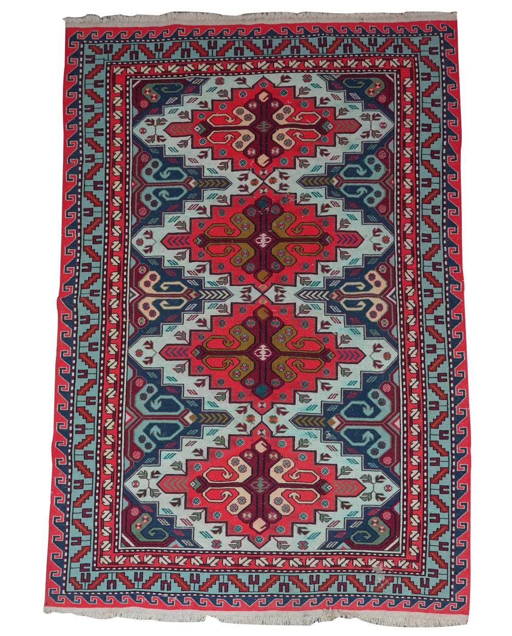 Appraisal: PERSIAN FLATWEAVE CARPETblue green red and beige Condition inch hole