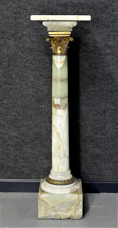 Appraisal: European Alabaster Acanthus Leaf Column Pedestal Europe Circa Square green