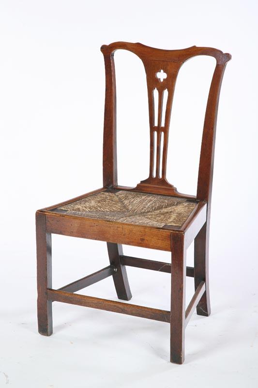 Appraisal: GEORGE III SIDE CHAIR English th century mixed woods Strapwork