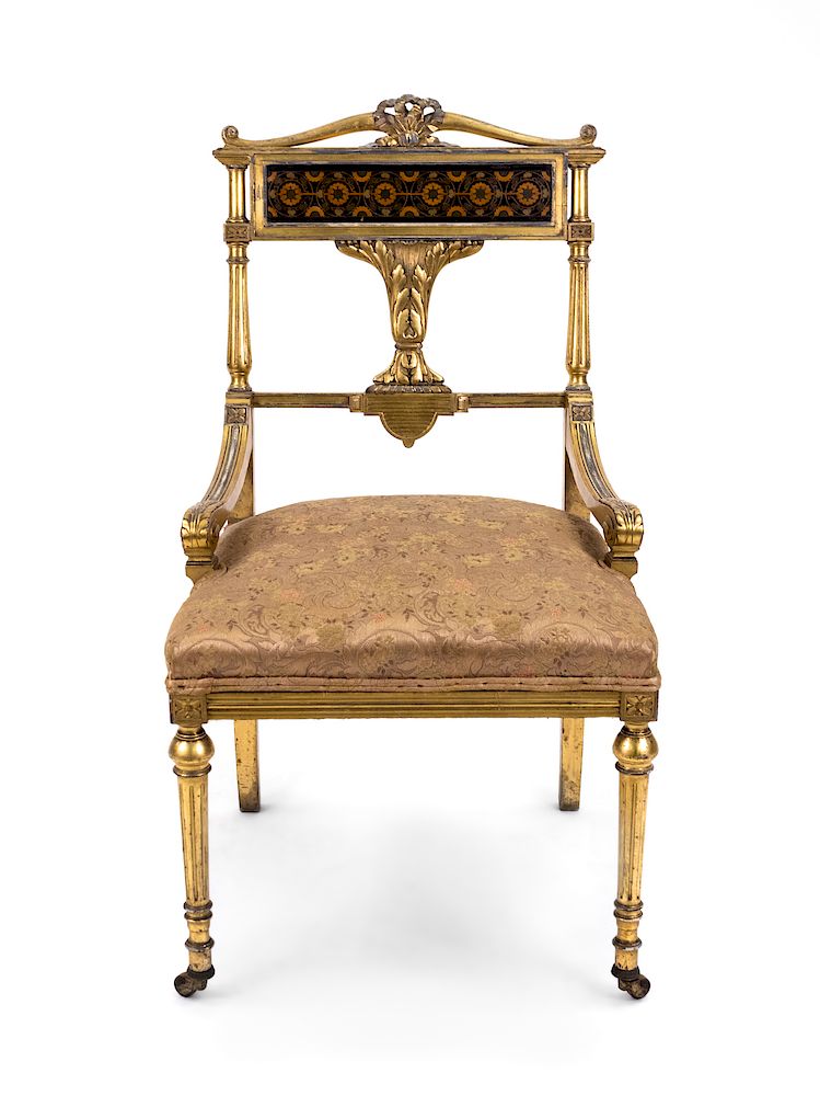 Appraisal: An American Aesthetic Inlaid and Gilded Side Chair An American