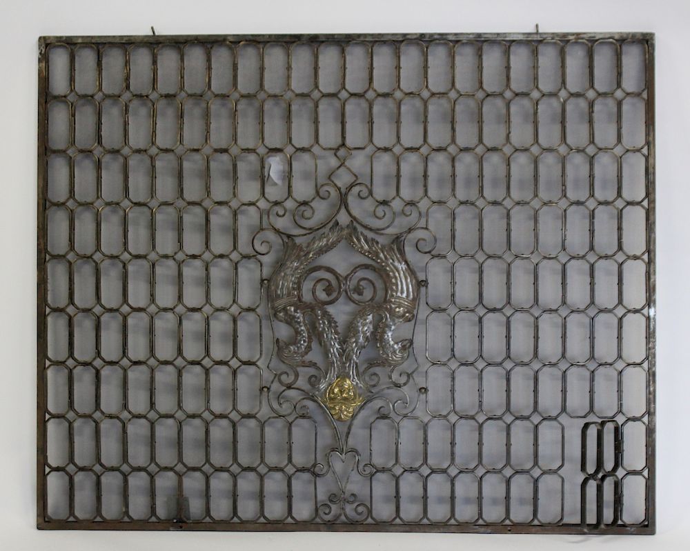 Appraisal: Antique Iron Firescreen in the Style of Oscar Bach From