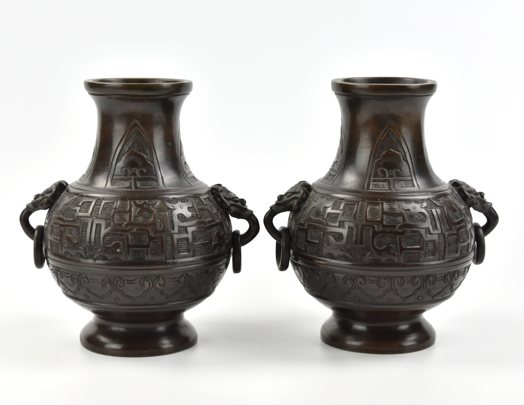 Appraisal: a pair of Japanese Meiji Period globular body bronze vase