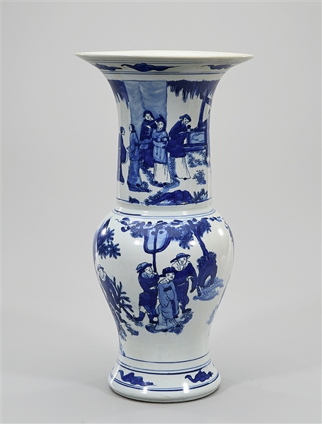 Appraisal: Chinese blue and white porcelain gu-form vase depicting figures in