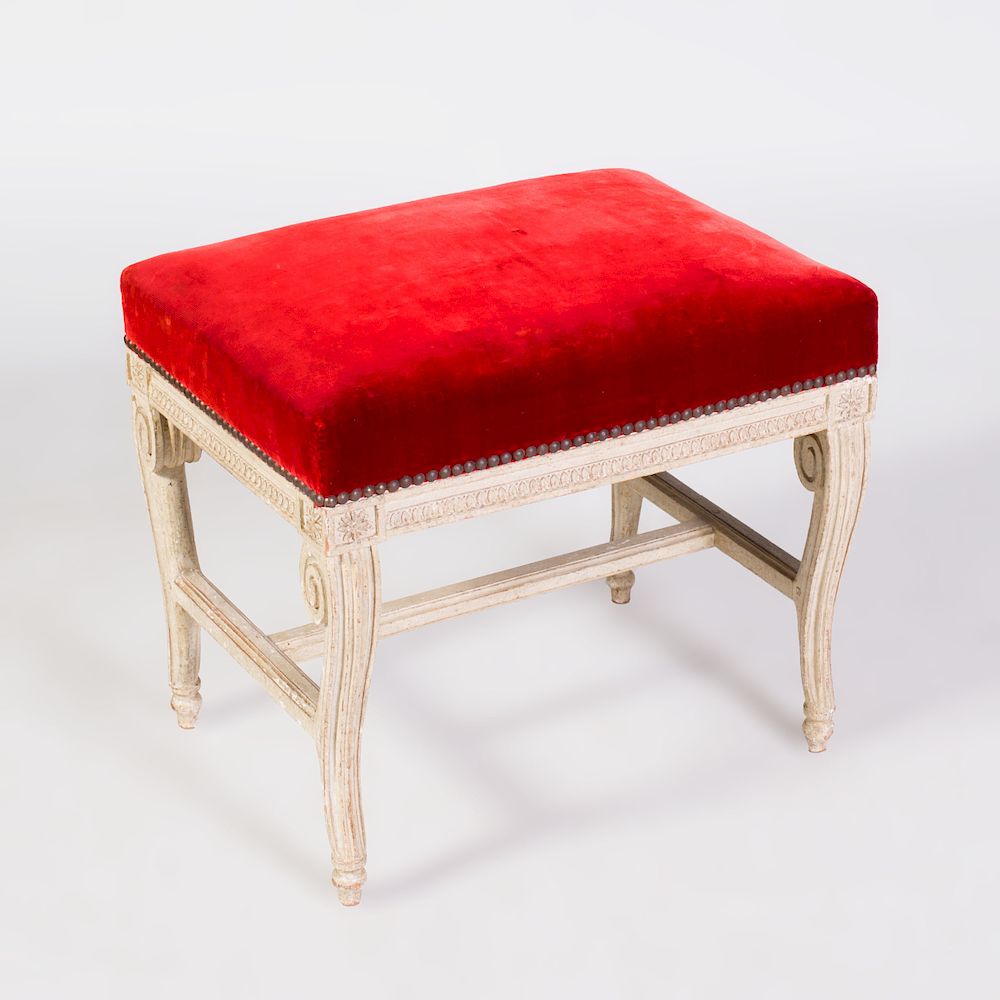 Appraisal: Louis XVI White Painted Tabouret Stamped with a Tuileries Marque