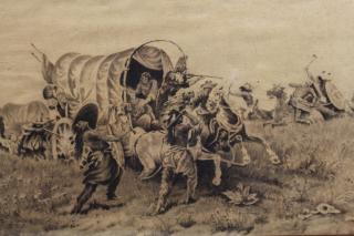 Appraisal: Early th C Signed Western Charcoal Drawing depicting a battle