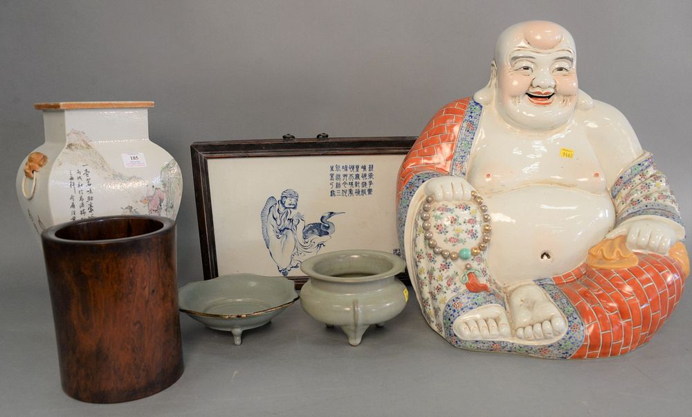 Appraisal: Six piece Chinese porcelain group large Buddha celadon crackle glaze