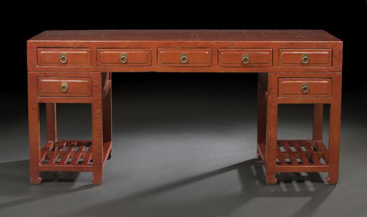 Appraisal: Good Chinese Red-Lacquered Scholar's Desk th century in three parts