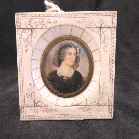 Appraisal: Miniature Painting on Ivory of Young Lady image area x