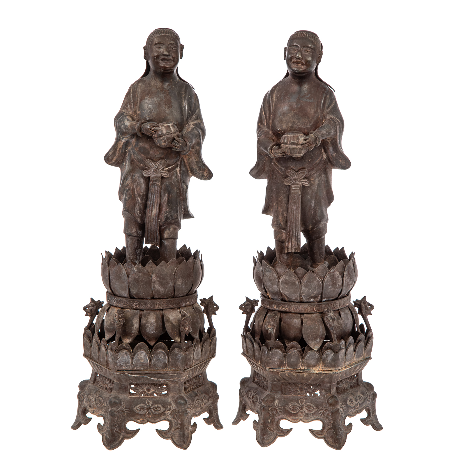 Appraisal: A PAIR OF CHINESE PEWTER DEVOTIONAL FIGURES Qianlong Era circa