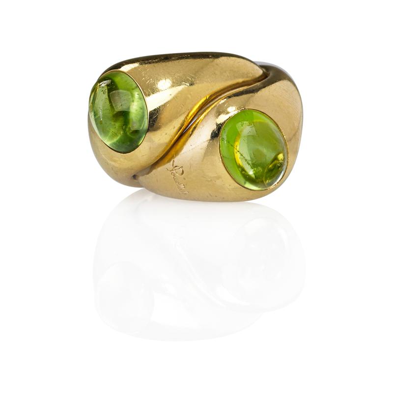 Appraisal: POMELLATO ITALY PERIDOT K GOLD TWIN RINGS Rolling pair of