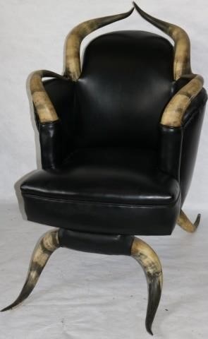 Appraisal: EARLY TH C STEER HORN ARM CHAIR MADE WITHFOUR PAIRS