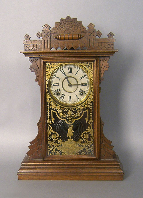 Appraisal: Oak gingerbread kitchen clock early th c h w