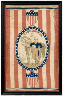 Appraisal: George Washington patriotic banner portrait of a young Washington leaning