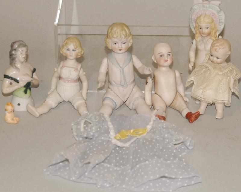 Appraisal: Lot of Six Dolls One half doll three jointed dolls