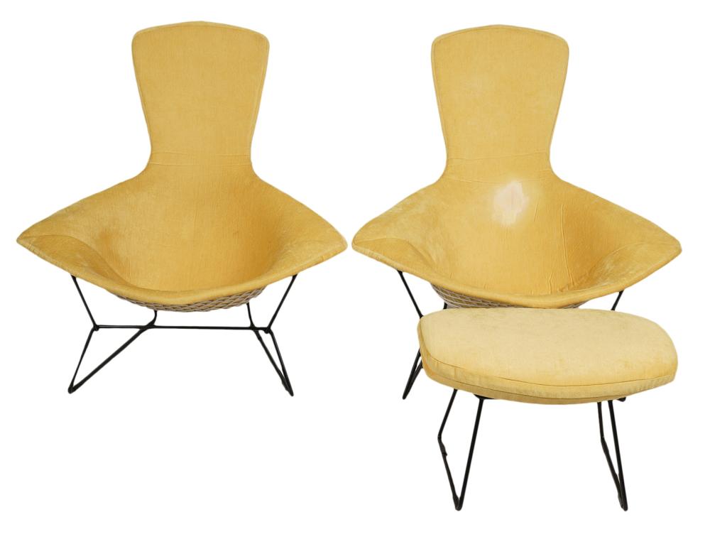 Appraisal: PR BERTOIA BIRD CHAIRS OTTOMAN FOR KNOLLHarry Bertoia Italy -