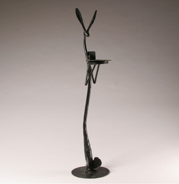 Appraisal: Thomas Molesworth style wrought iron smoke stand jack rabbit form