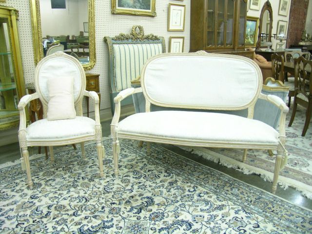 Appraisal: Two piece settee and chair with white wash finish in