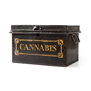 Appraisal: A Painted Tin Cannabis Storage Box th Century decorated in