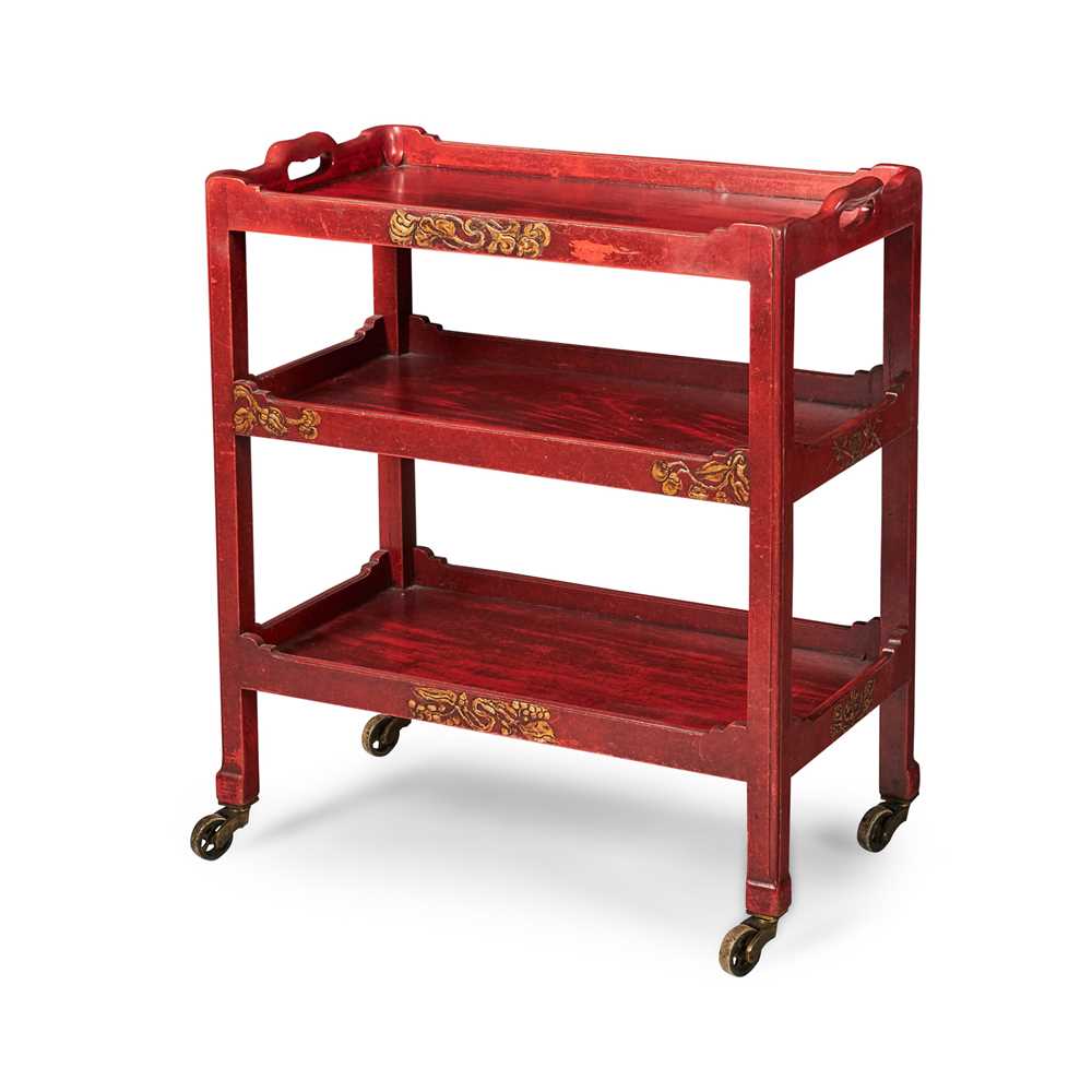 Appraisal: WHYTOCK REID EDINBURGH DRINKS TROLLEY CIRCA red lacquered wood and