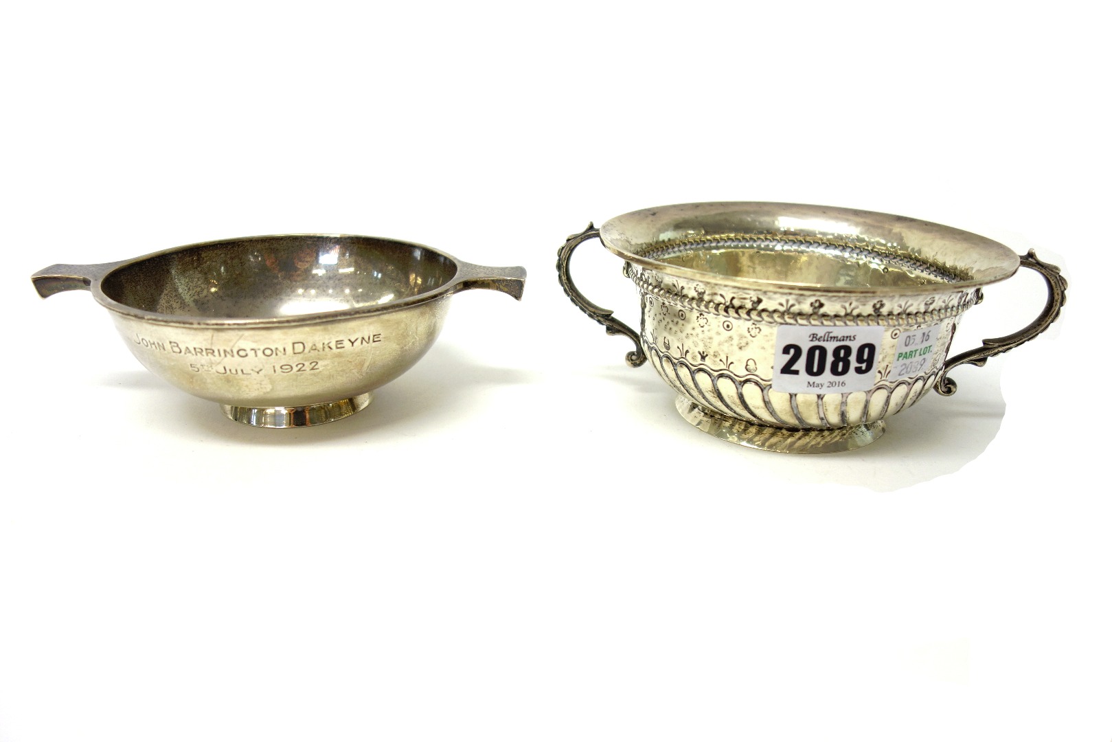 Appraisal: Silver comprising a twin handled bowl of circular form and