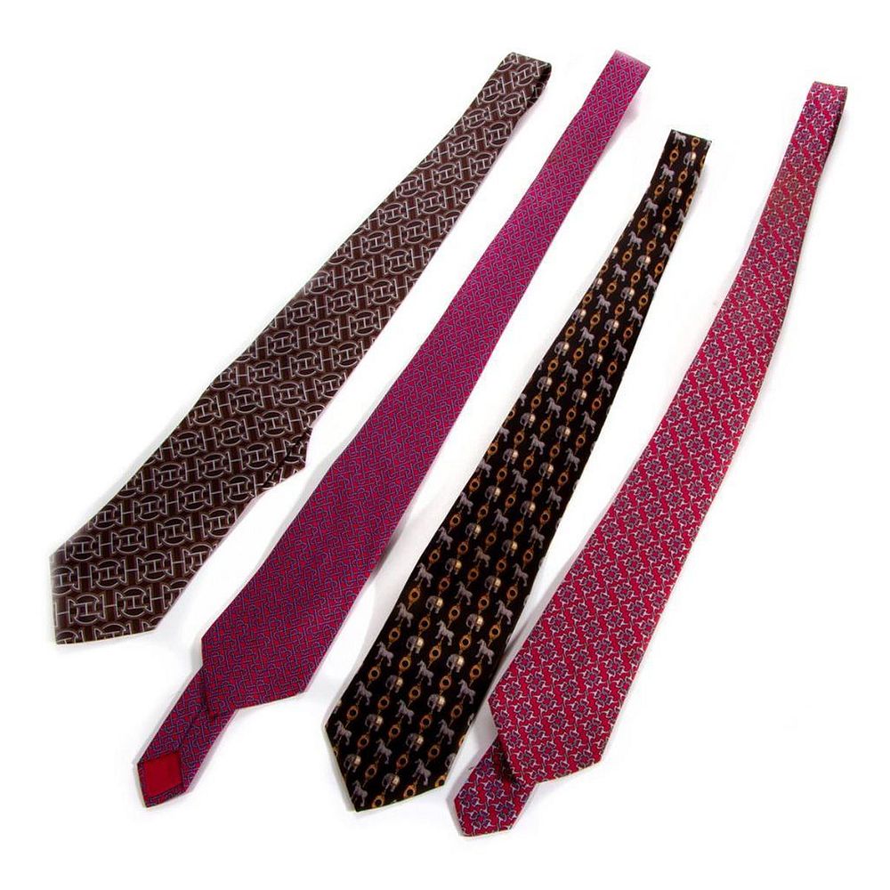 Appraisal: Four Hermes Gucci and Faberge silk ties Four Hermes Gucci