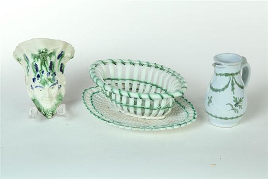 Appraisal: THREE CERAMIC ITEMS Late th-early th century English creamware woven