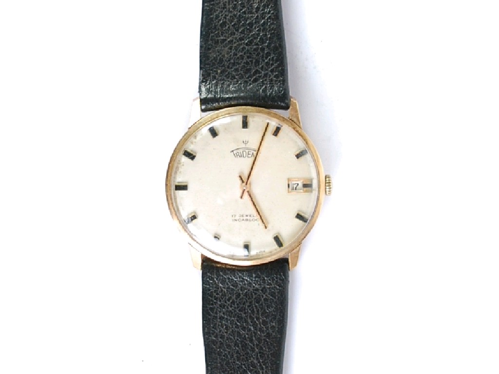 Appraisal: GENT'S TRIDENT SWISS ct GOLD WRIST WATCH with circular silvered