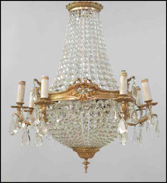 Appraisal: EIGHT-LIGHT BRONZE AND CRYSTAL CHANDELIER '' x '' Condition No