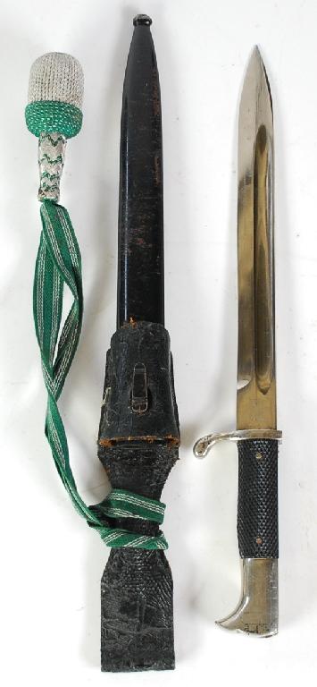 Appraisal: THIRD REICH STANDARD ISSUE DRESS BAYONET with lack chequered grip