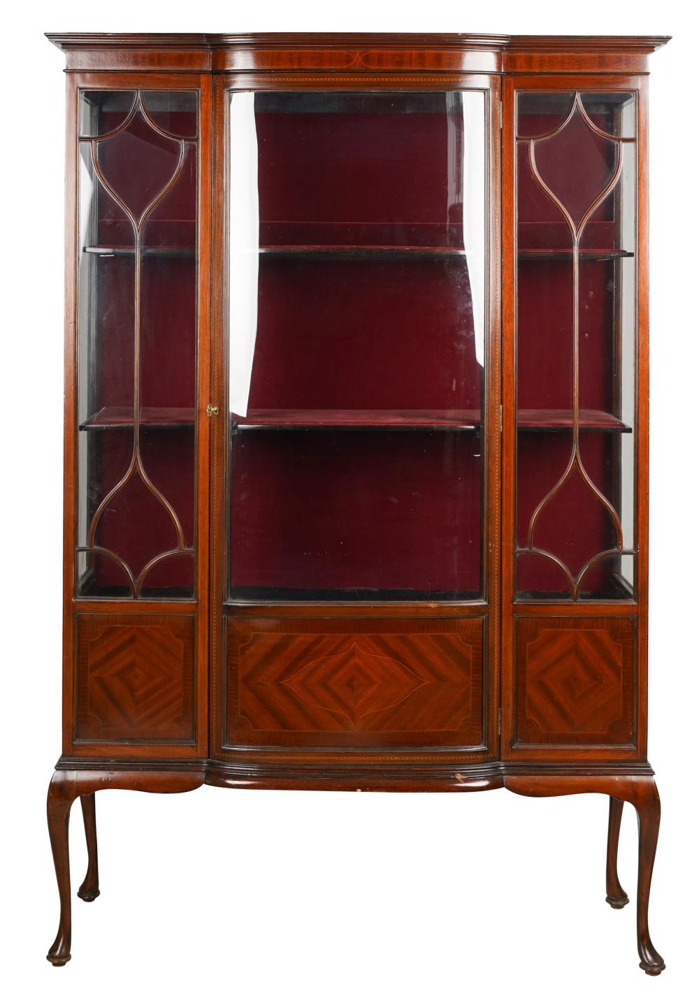 Appraisal: ENGLISH REGENCY-STYLE INLAID MAHOGANY VITRINE CABINETthe slightly bowed door opening