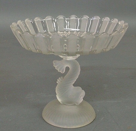 Appraisal: Pittsburgh compote with a frosted dolphin base and scalloped and