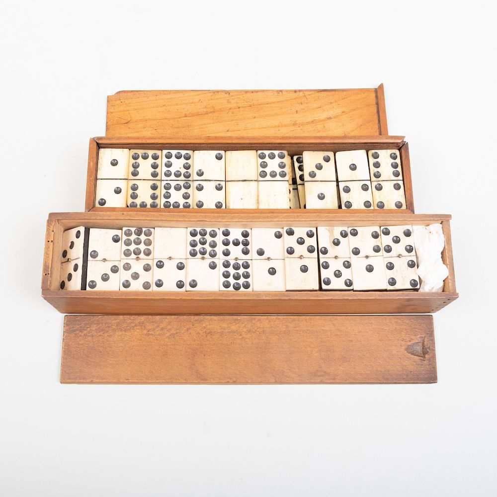 Appraisal: Two Sets of Bone Horn and Stained Wood Dominos The