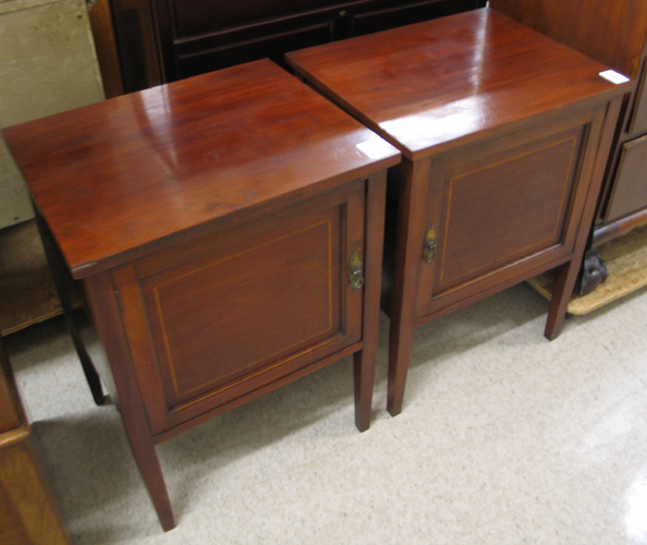 Appraisal: A PAIR OF GEORGE III STYLE MAHOGANY CABINET NIGHTSTANDS English